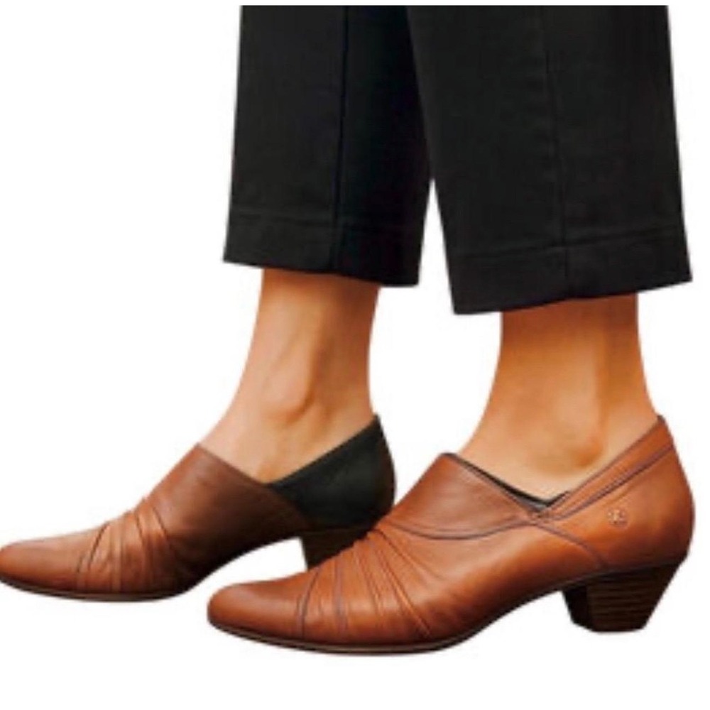 Josef Seibel Brown Leather Pleated Block Heel Pumps Ruched Womens‎ Size 38